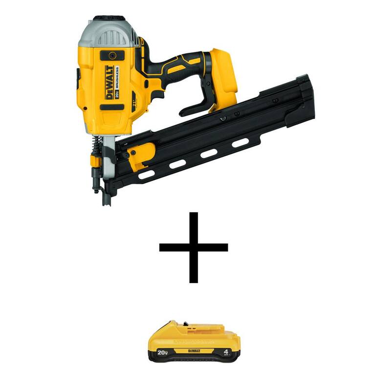 DEWALT 20V MAX XR Clavadora para armazones de plástico con colación automática sin escobillas de litio de 21 grados y 2 velocidades inalámbrica con batería compacta de 4.0Ah de 20V - DCN21PLBWDCB240.