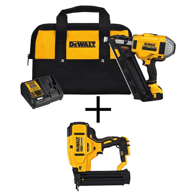 
Kit de clavadora de armazón sin cable sin escobillas DEWALT 20-Volt MAX XR de 30 grados de 2 velocidades con clavadora de brads de calibre 18 (herramienta solamente) - DCN692M1680B