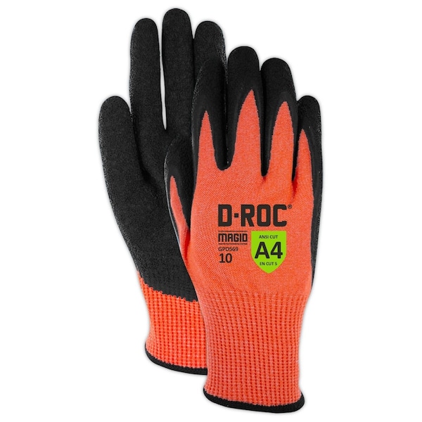 Guante de trabajo recubierto de látex arrugado de alta visibilidad de 13 galgas Magid DROC - Nivel de corte A4 - GPD569-6