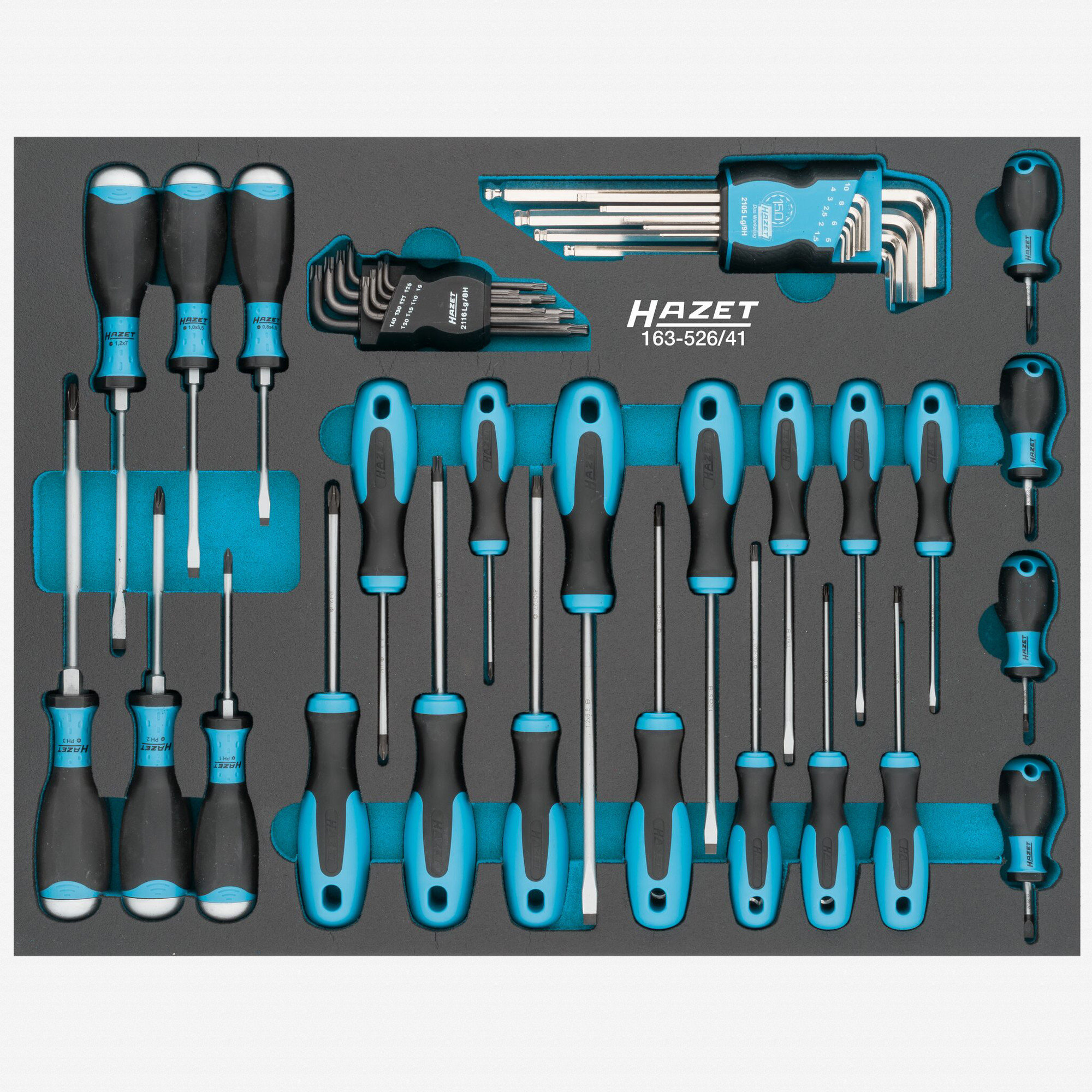 Hazet 163-526/41 Screwdriver and L-Key Set in Foam Tray, Metric, 41 Pieces