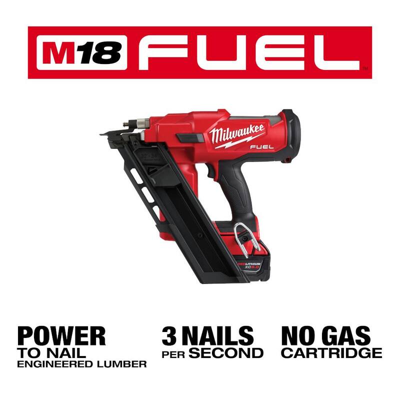 Milwaukee M18 FUEL 3-1/2 pulg. 18-Volt 30 grados Ion de Litio sin escobillas Clavadora inalámbrica para marcos con batería, capacidad extendida Mag - 2745-21-48-08-2745