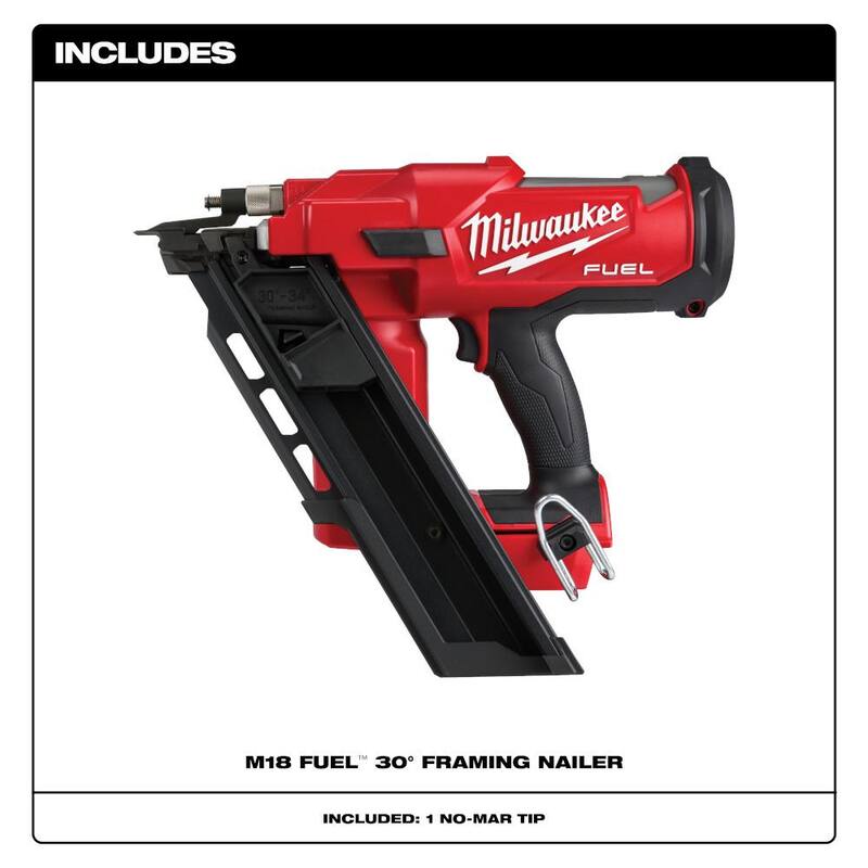Clavadora inalámbrica Milwaukee M18 FUEL de 3-1/2 pulgadas 18 voltios 30 grados de litio-ion sin escobillas con martillo de enmarcar de cara fresada de 22 oz - 2745-20-48-22-9022.