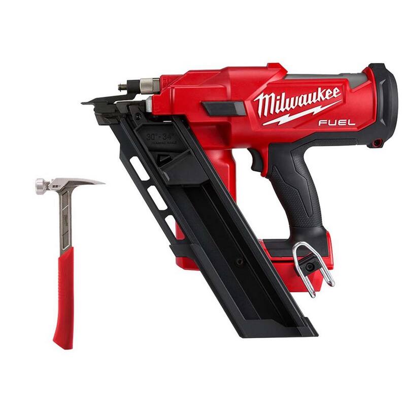 Clavadora inalámbrica Milwaukee M18 FUEL de 3-1/2 pulgadas 18 voltios 30 grados de litio-ion sin escobillas con martillo de enmarcar de cara fresada de 22 oz - 2745-20-48-22-9022.