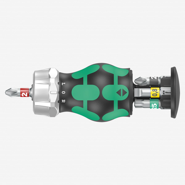 Wera 008884 Kraftform Kompakt RA 2 Ratcheting Stubby Screwdriver with Bit Storage, 6 Pieces