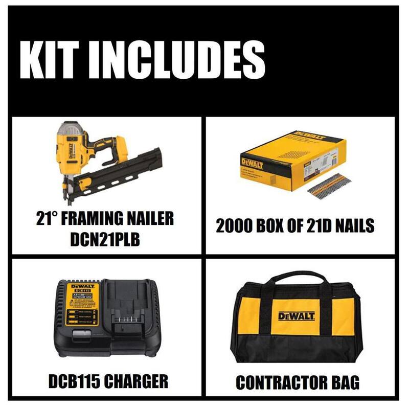 Clavadora de armazón DEWALT 20V MAX XR de iones de litio sin escobillas a 21° y kit de clavos para armazón de metal de 3 pulgadas x 0.131 pulgadas (2000 por caja) - DCN21PLM1W0D131