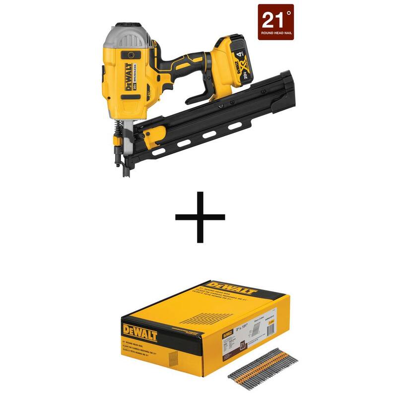 Clavadora de armazón DEWALT 20V MAX XR de iones de litio sin escobillas a 21° y kit de clavos para armazón de metal de 3 pulgadas x 0.131 pulgadas (2000 por caja) - DCN21PLM1W0D131
