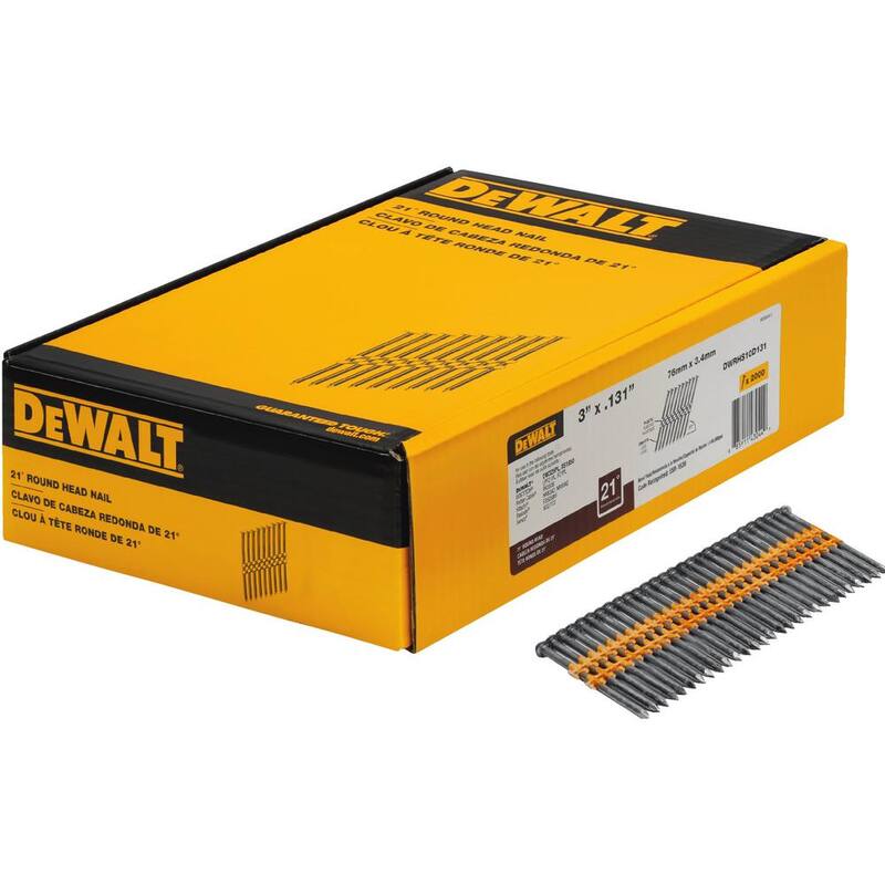 Clavadora de armazón DEWALT 20V MAX XR de iones de litio sin escobillas a 21° y kit de clavos para armazón de metal de 3 pulgadas x 0.131 pulgadas (2000 por caja) - DCN21PLM1W0D131