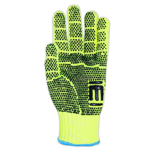 Guantes de punto Magid CutMaster H93HVPR HiViz Hyperon V con puntos de PVC en ambos lados, nivel de corte A4, paquete de 12 unidades - H93HVPR-7.