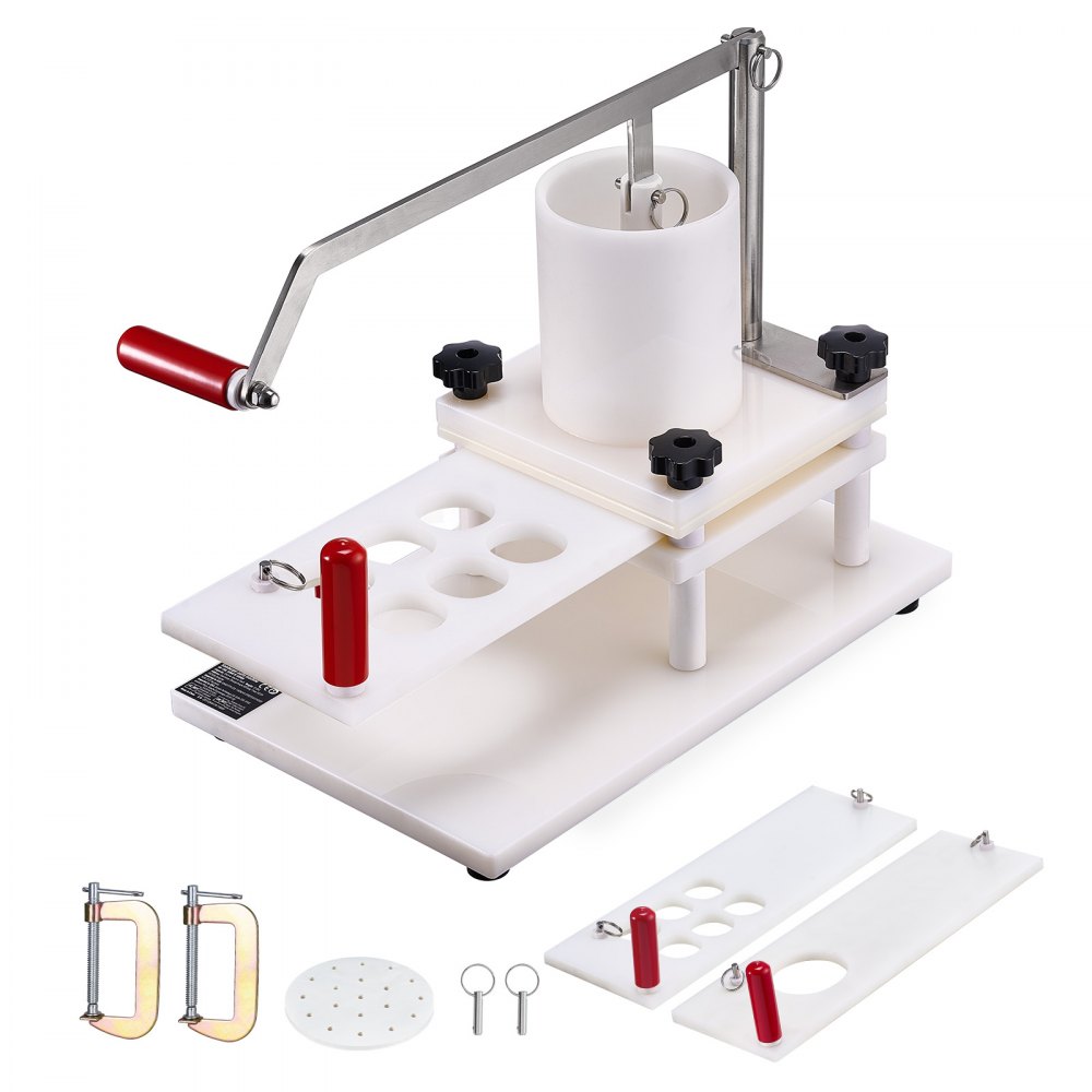 VEVOR Commercial Burger Patty Maker, 3 Convertible Mold(2/4/5-inch) Manual Beef Patty Maker, 1.5KG Large-Capacity Hopper Hamburger Press Machine, PE Meat Forming Processor with Handle & Patty Paper - HBRBJBSPE150BTVZ6V0