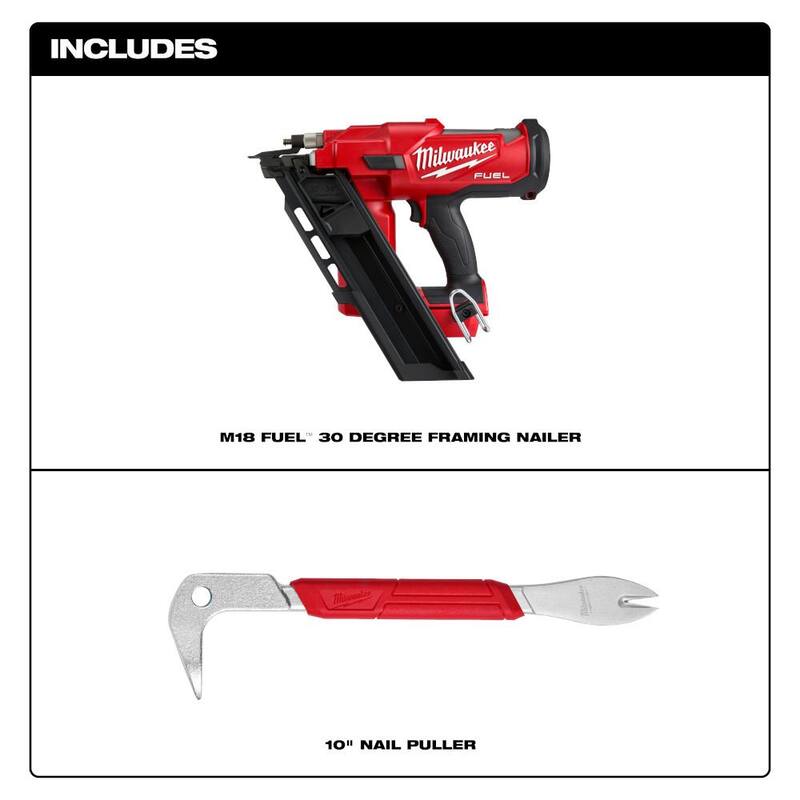 Martillo eléctrico inalámbrico sin escobillas de 30 grados de 18 voltios con extractor de clavos de 10 pulgadas con Dimpler Milwaukee M18 FUEL - 2745-20-48-22-9031.