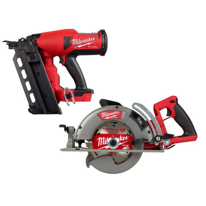 Milwaukee M18 FUEL 18-Volt Lithium-Ion Brushless Inalámbrico Clavadora Duplex (Herramienta Únicamente) con Sierra Circular de Mango Trasero de 7-1/4 pulgadas - 2844-20-2830-20