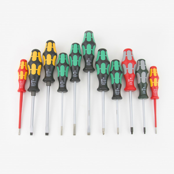 Wera 347106 Kraftform XXL 3 Slotted/Phillips/Square Screwdriver Set + Rack, 11 Pieces