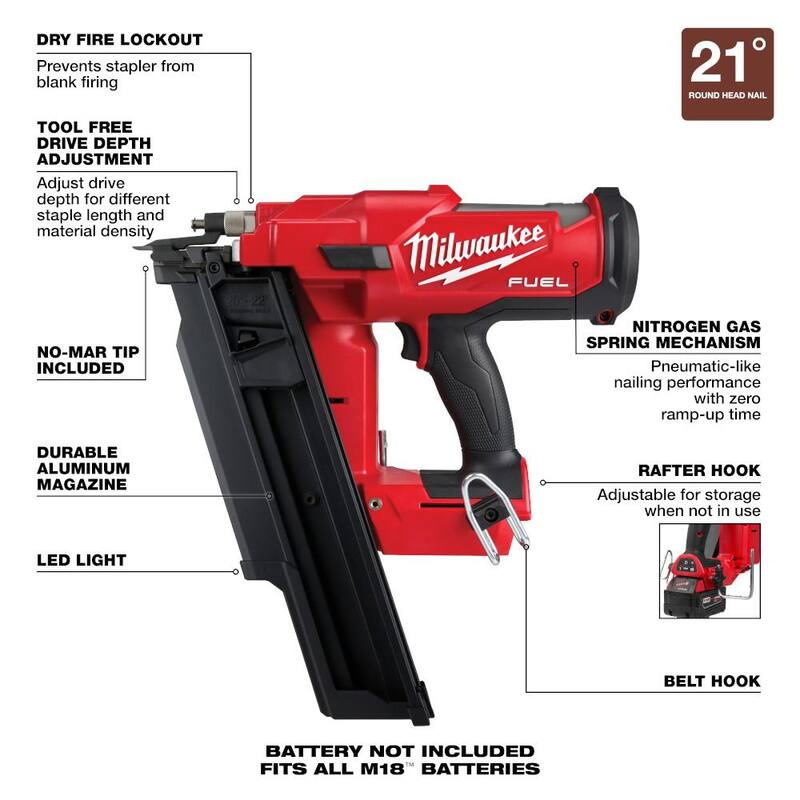 Milwaukee M18 FUEL 3-1/2 pulgadas 18-Voltios 21 grados Clavadora Inalámbrica de Marco de Iones de Litio sin Escobillas (Herramienta Solamente) con Escuadra de Rafter de 7 pulgadas - 2744-20-MLSQ070