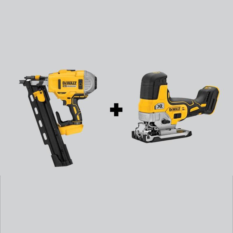 DEWALT 20V MAX XR Clavadora para armazón de plástico con velocidad variable y sin escobillas y sierra de mesa con agarre en barril (solo herramientas) - DCN21PLBW335B