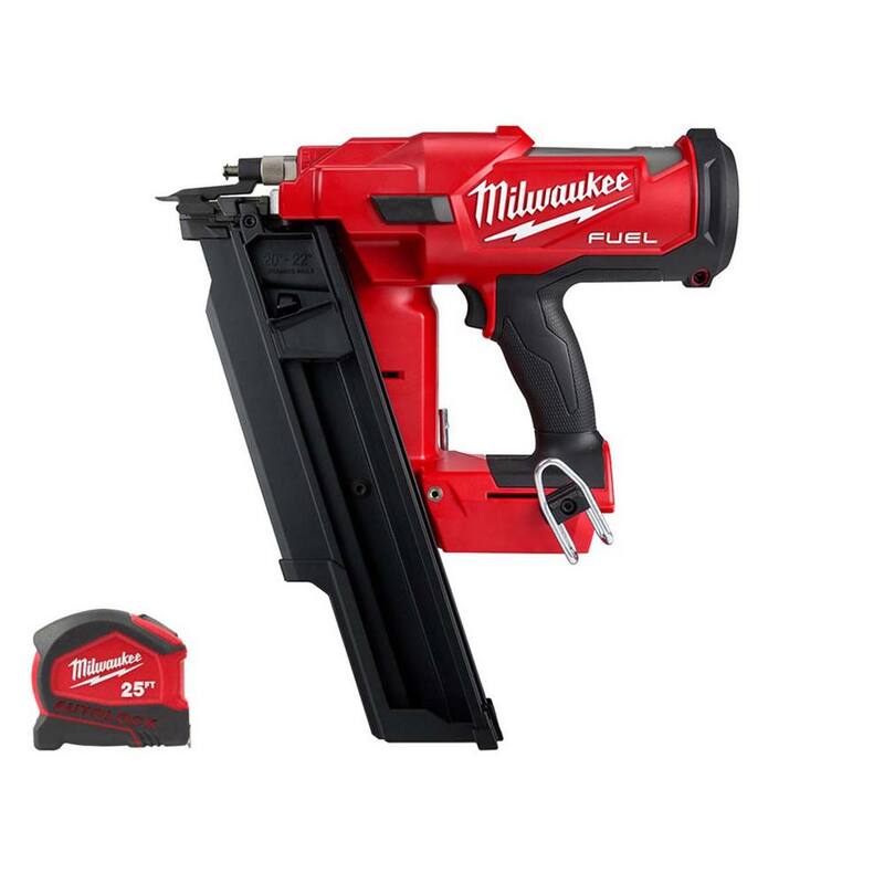 Milwaukee M18 FUEL 3-1/2 pulgadas 18-V 21 grados Ion de litio sin escobillas Clavadora de marco inalámbrica con Cinta métrica compacta de bloqueo automático de 25 pies - 2744-20-48-22-6825.