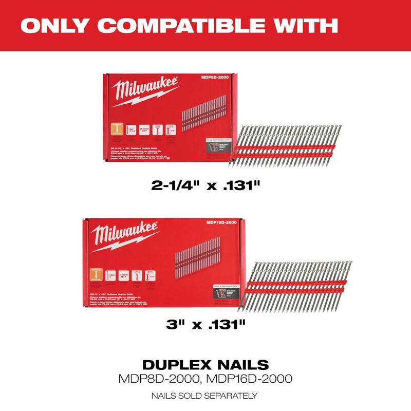 Clavadora dúplex inalámbrica sin escobillas de 18 voltios de iones de litio Milwaukee M18 FUEL (herramienta solamente) con extractor de clavos de 12 pulgadas con dimpler - 2844-20-48-22-9032