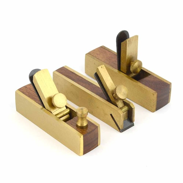 Big Horn Micro Brass Plane 3 Piece Standard, Bull Nose, Scraper in Wooden Box - 19278