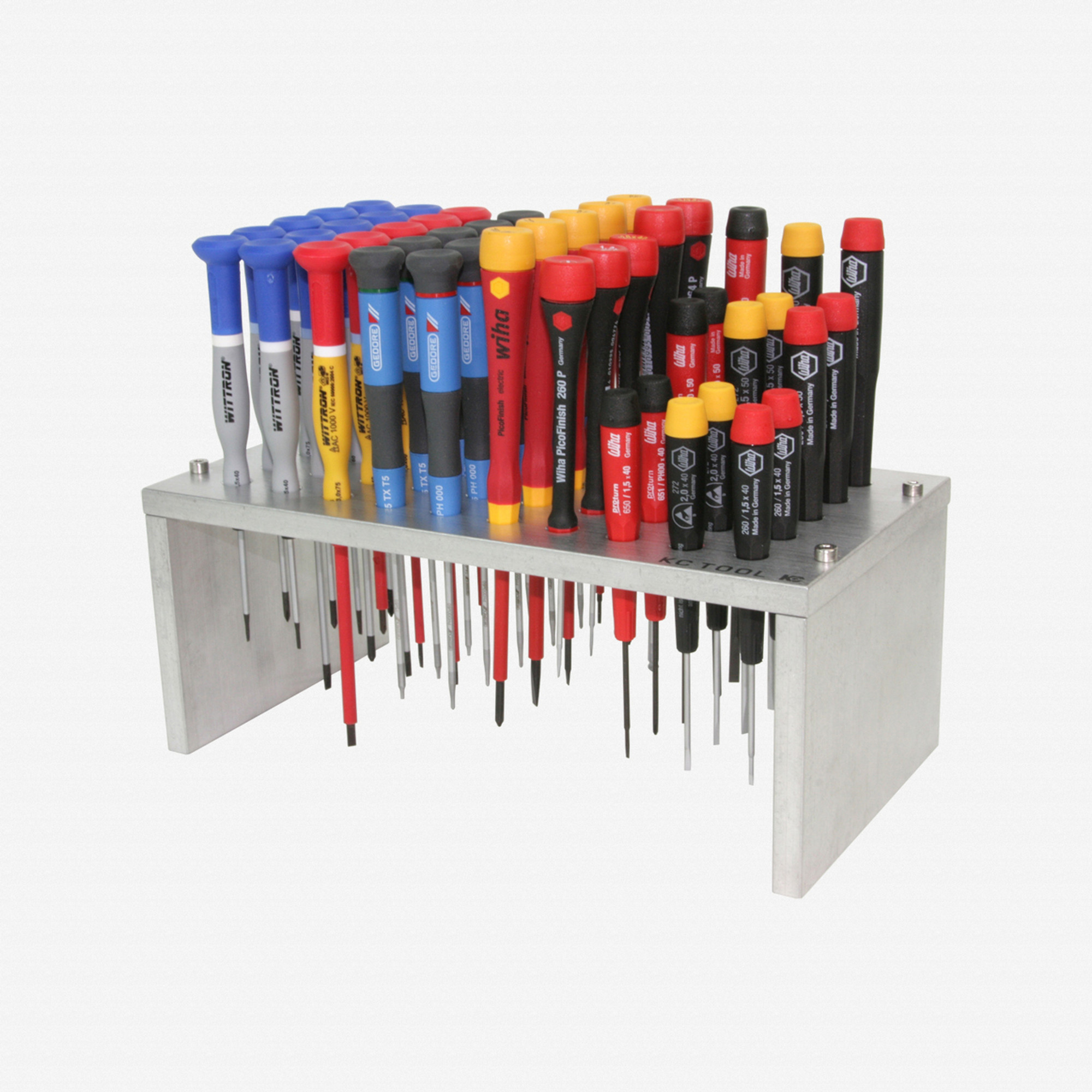 KC Tool Aluminum Bench Top Stand for Precision Tools - 50 Holes, Tumbled Finish