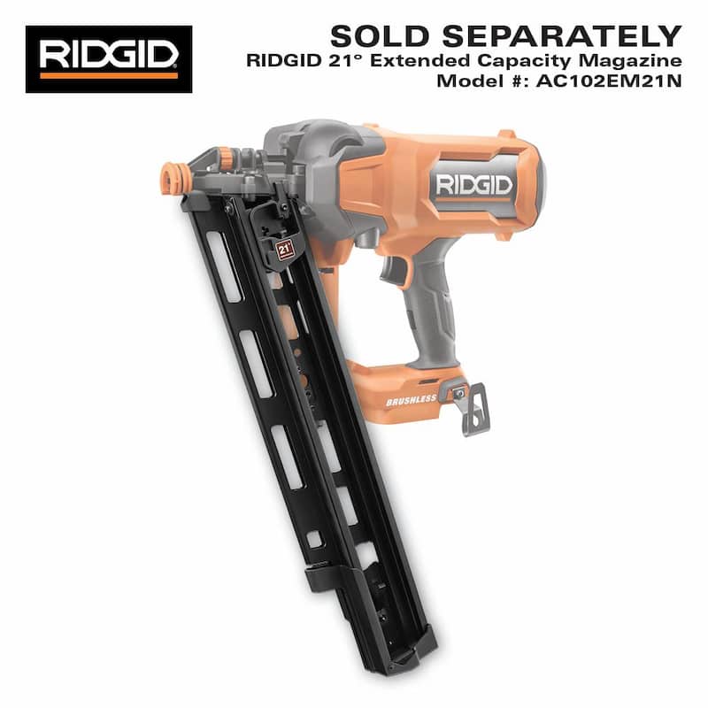 GRAPADORA NEUMÁTICA INALÁMBRICA RIDGID 18V sin escobillas de 21° 3-1/2 pulgadas con batería de iones de litio de salida máxima de 18V 6.0 Ah - R09894B-AC840060