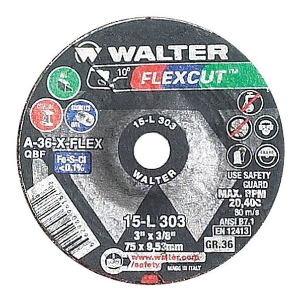 Walter Surface Technologies Depressed Center Grinding Wheel, 0.125 in Thick, Aluminum Oxide - 15L303