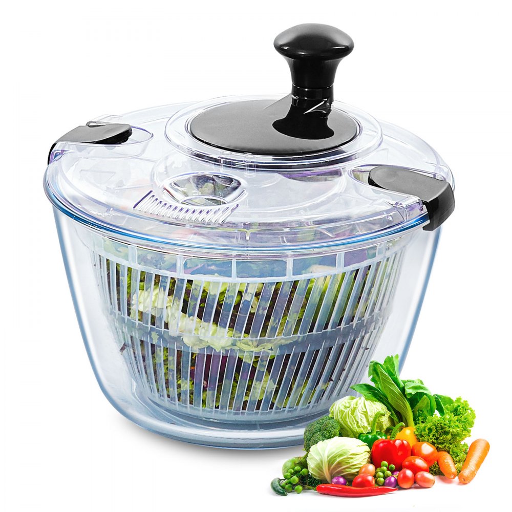 VEVOR Glass Salad Spinner, 4.75Qt, One-handed Easy Press Large Vegetable Dryer Washer, Lettuce Cleaner and Dryer with High Borosilicate Glass Bowl Lid, for Greens, Herbs, Berries, Fruits, No BPA - BLKSLXZQGPGBJT2TKV0
