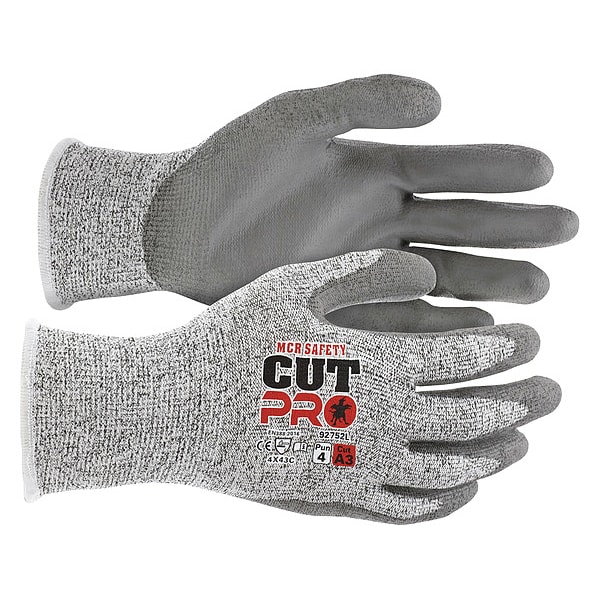 Guantes recubiertos de seguridad Mcr Resistance Cut, Nivel de corte A3, 13 ga, Gris, XL (10) - 92752XL