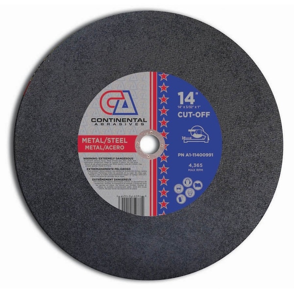 Continental Abrasives 14" x 3/32" x 1" Signature Stationary Saw or Portable Electric Double Reinforced Abrasive Blade - A1-11400991