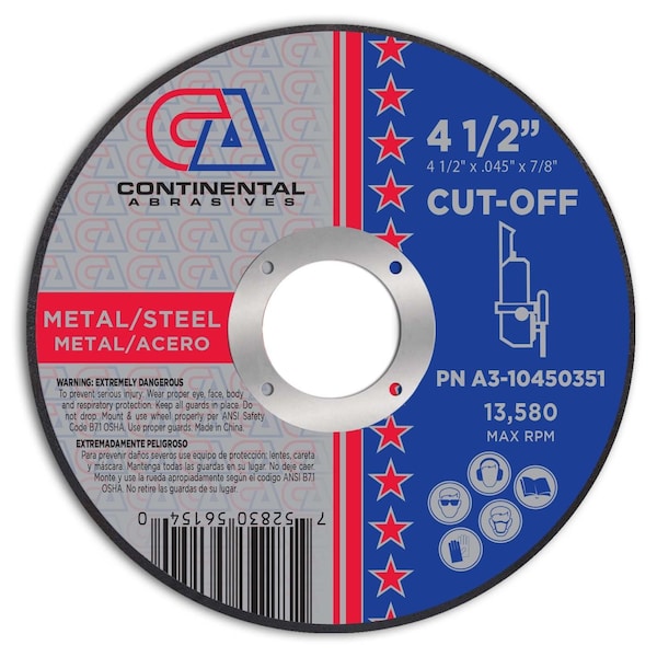 Continental Abrasives 4-1/2" x .045" x 7/8" Signature T1 Premium Thin Cut-Off Wheel - A3-10450351