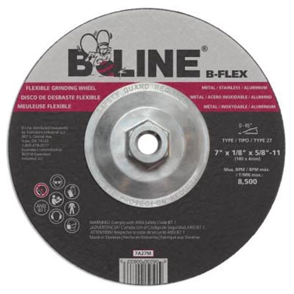 Eaton B-Line 7 x 0.125 in. 0.625-11 in. Abrasives Flex Depressed Center Wheel T27 - 903-7A27M
