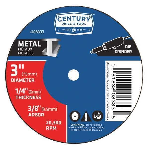 Century Drill & Tool Metal Cuttoff Wheel, 3x1/4 in., Type 1 - 08333