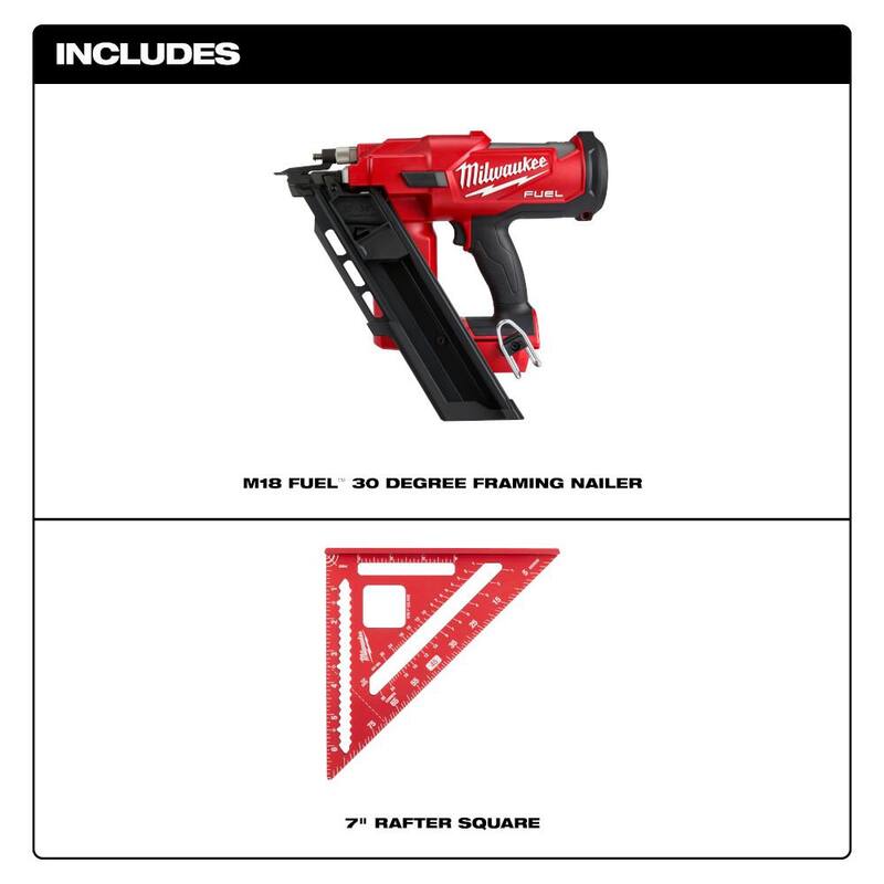 Milwaukee M18 FUEL Clavadora inalámbrica de encuadre de 30 grados de 18 voltios con batería de iones de litio de 3-1/2 pulgadas (solo herramienta) con escuadra de 7 pulgadas - 2745-20-MLSQ070