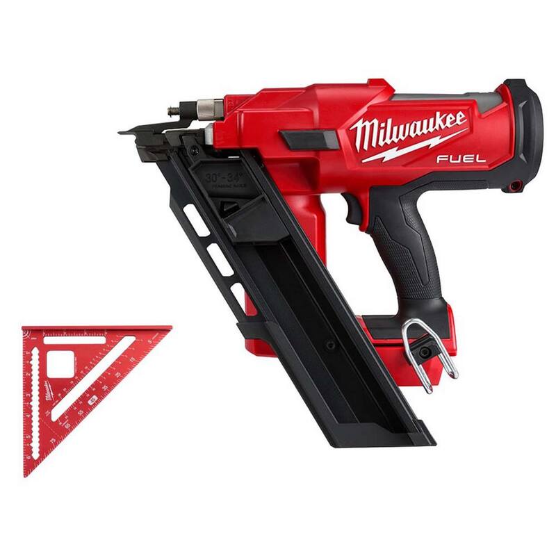 Milwaukee M18 FUEL Clavadora inalámbrica de encuadre de 30 grados de 18 voltios con batería de iones de litio de 3-1/2 pulgadas (solo herramienta) con escuadra de 7 pulgadas - 2745-20-MLSQ070