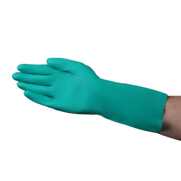 Guantes de nitrilo resistentes a químicos Vguard verdes sin forro, puño recto de 13", paquete con 288 piezas - C11A29