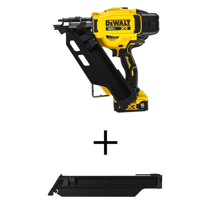 Kit de clavadora inalámbrica DEWALT 20V de iones de litio de 30° con cargador y batería de 5.0 Ah, y cargador de revista extendida - DCN930P1WDZN930