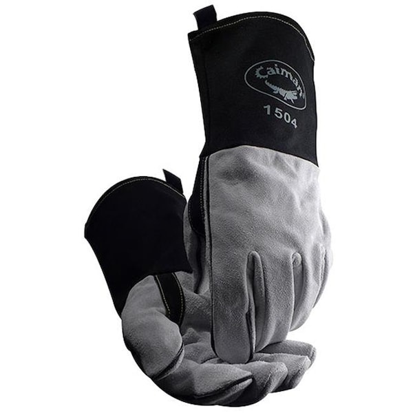 Caimán Caimán 607-1504-3 Mig & Stick Cow Split FR Cotton Duck Cuff Kontour Guantes; Gris y Negro - 607-1504-3