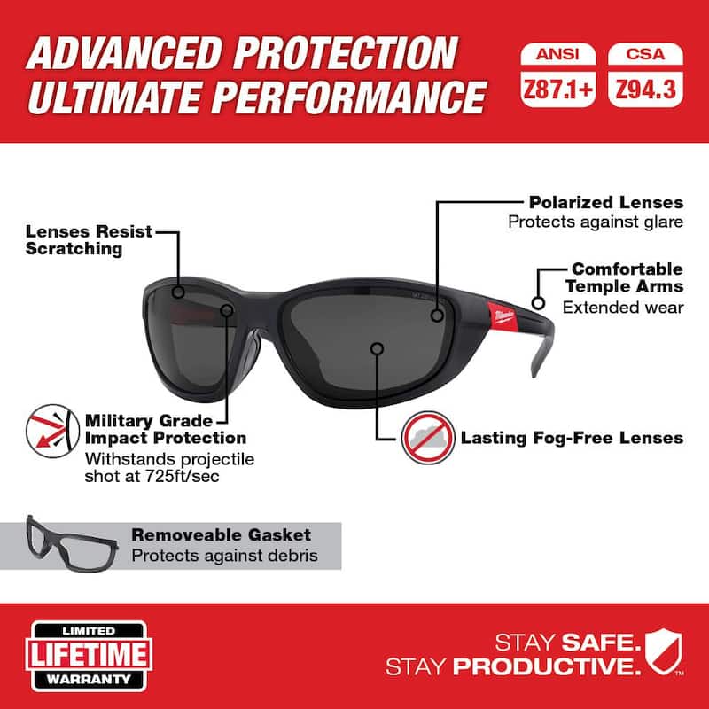 Milwaukee M18 FUEL 3-1/2 pulg. 18-Volt 30 grados Litio-Ion sin escobillas Kit de clavadora de marcos y lentes de seguridad polarizados con tinte - 2745-21-48-73-2045