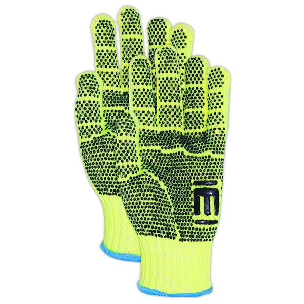 Guantes de tejido Magid CutMaster H93HVPR HiViz Hyperon V con puntos de PVC en ambos lados, nivel de corte A4, paquete de 12 - H93HVPR-9.
