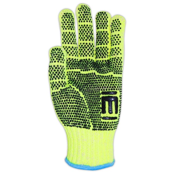 Guantes de tejido Magid CutMaster H93HVPR HiViz Hyperon V con puntos de PVC en ambos lados, nivel de corte A4, paquete de 12 - H93HVPR-9.