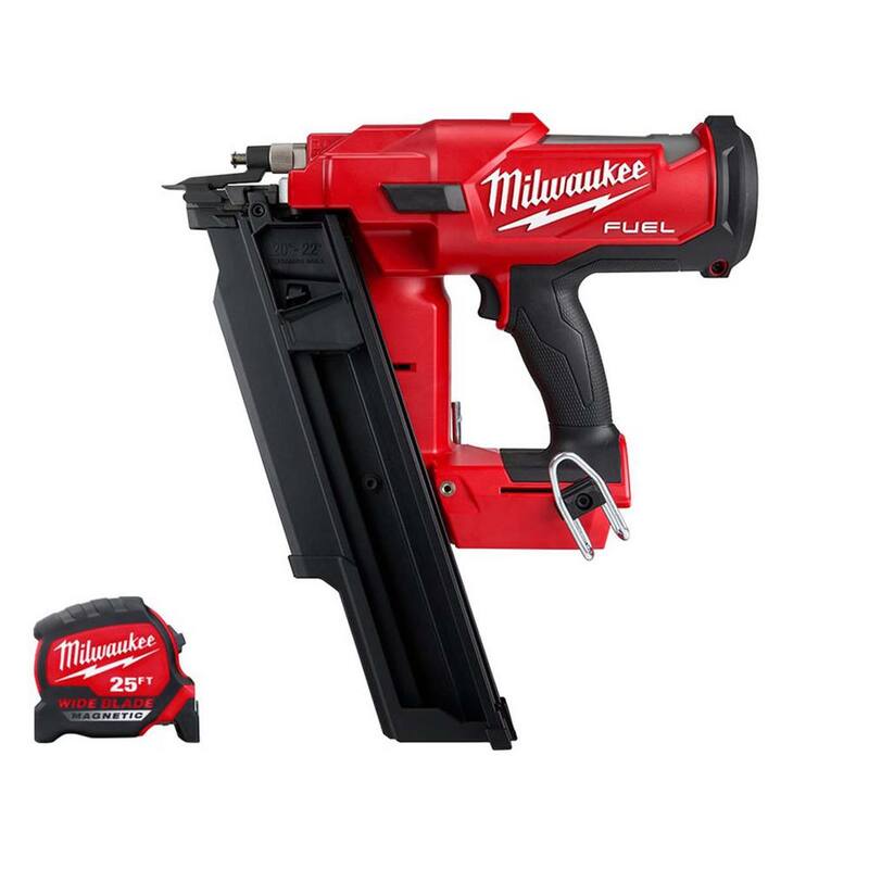 Milwaukee M18 FUEL Clavadora inalámbrica de estructura sin escobillas de 18 voltios a 21 grados con cinta métrica magnética de 25 pies - 2744-20-48-22-0225M
