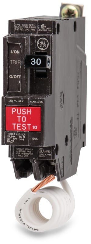 General Electric THQB1130GFI 1 Pole Circuit Breaker Ground Fault