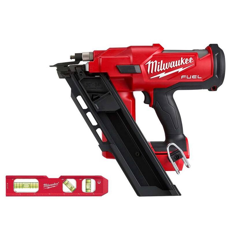 Milwaukee M18 FUEL Clavadora de armazón inalámbrica sin escobillas de 18 voltios y 30 grados de ángulo con batería de iones de litio de 3-1/2 pulgadas y nivel de torpedo de 7 pulgadas de aluminio billet - 2745-20-48-22-5107