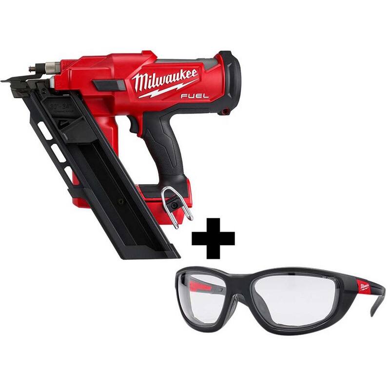 Clavadora de armazón sin escobillas Milwaukee M18 FUEL de 18 voltios con ángulo de 30 grados de 3-1/2 pulgadas y lentes de seguridad para rendimiento con juntas - 2745-20-48-73-2040