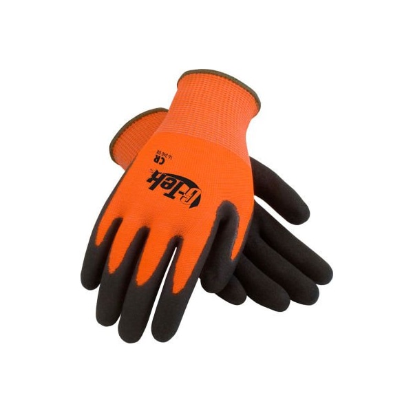 Guantes de agarre de nitrilo G-Tek® CR Hi-Vis Orange con revestimiento de HPPE/Glass, palma negra, tamaño grande, 1 docena - 16-340OR/L