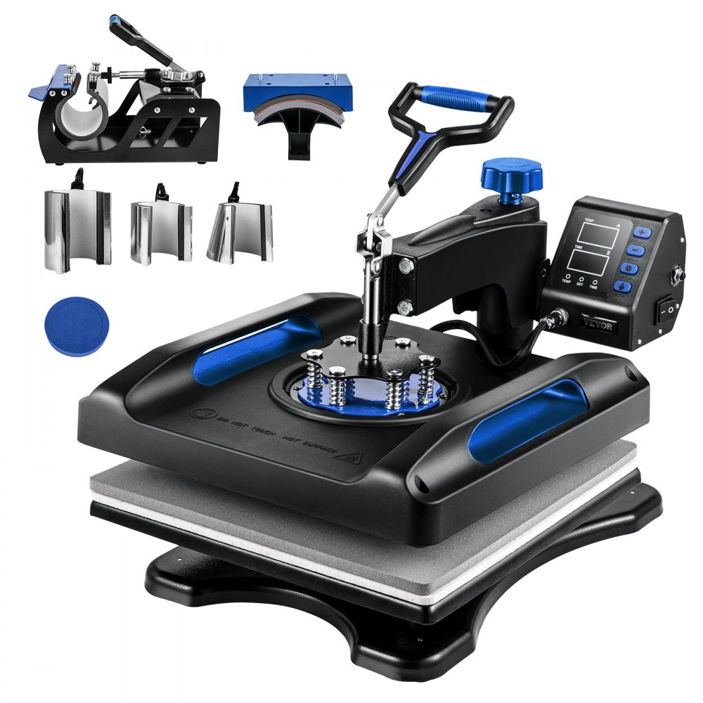 VEVOR Heat Press Machine 15 x 15 Inch 8 in 1 Heat Press 800W Sublimation Machine 360° Rotation Swing Away 8 in 1 Shirt Printing Machine Dual-Tube Heating for DIY T-Shirts Cap & Mugs Blue - TJBHYXKLP8038GNS4V1