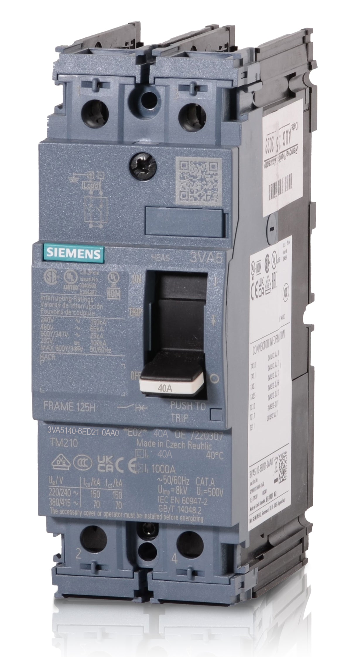 Siemens 3VA5140-6ED21-0AA0 2 Pole Circuit Breaker
