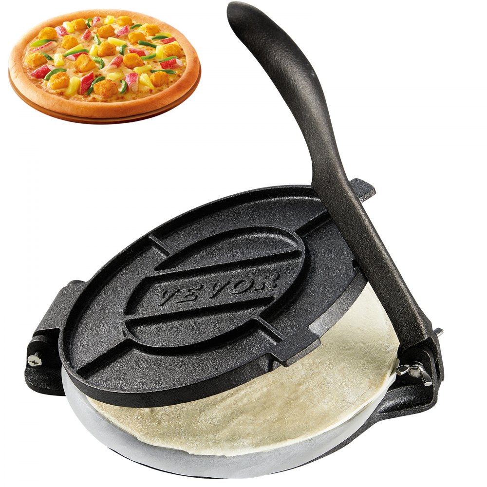 VEVOR Tortilla Press, 8 Inch Tortilla and Roti Maker, Cast Iron Heavy Duty Tortilladora Press, Pre-Seasoned Pataconera Maker with 100 Pcs Parchment Paper, Dough Maker for Flour Tortilla, Tawa, Silver - SYSBBY8YCZT0DX21YV0