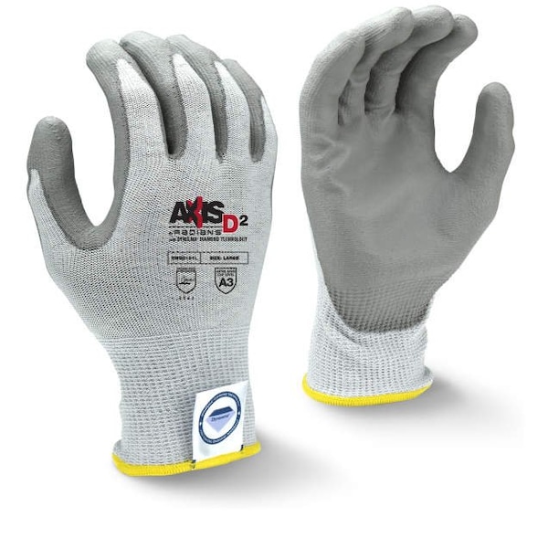 Radians Radians¬Æ Axis D2‚Ñ¢ Guantes con palma de poliuretano resistente al corte, color gris, talla 2XL, 1 par - RWGD101XXL