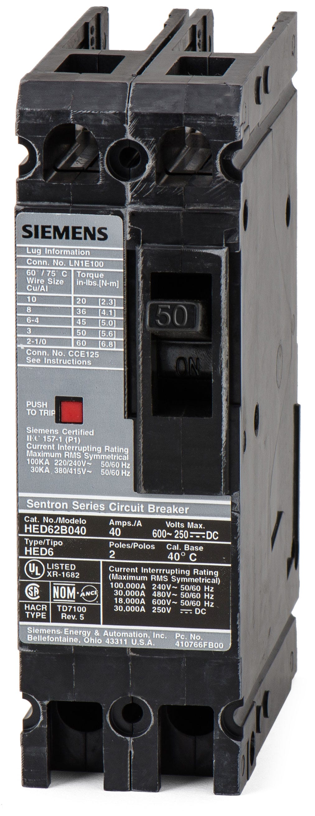 Siemens HHED62B050 2 Pole Circuit Breaker