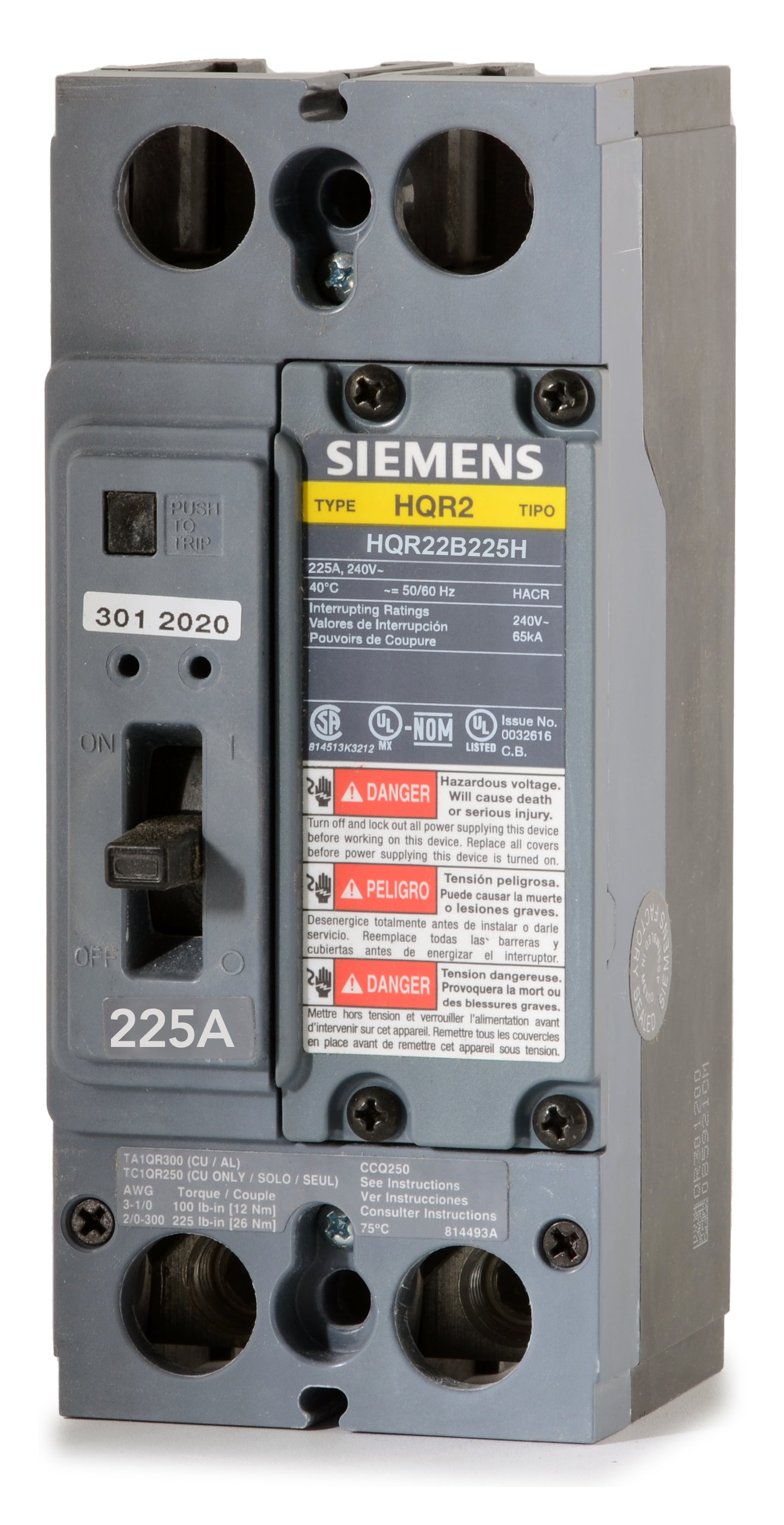 Siemens HQR22B225H 2 Pole Circuit Breaker