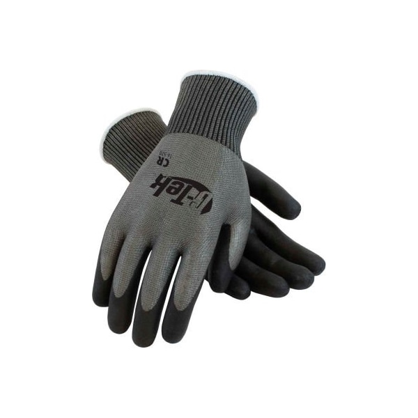 Guantes de agarre gris de poliuretano Pip PIP G-Tek® CR con forro de HPPE/glass, palma/dedos negros, talla L, 1 docena - 16-X570/L